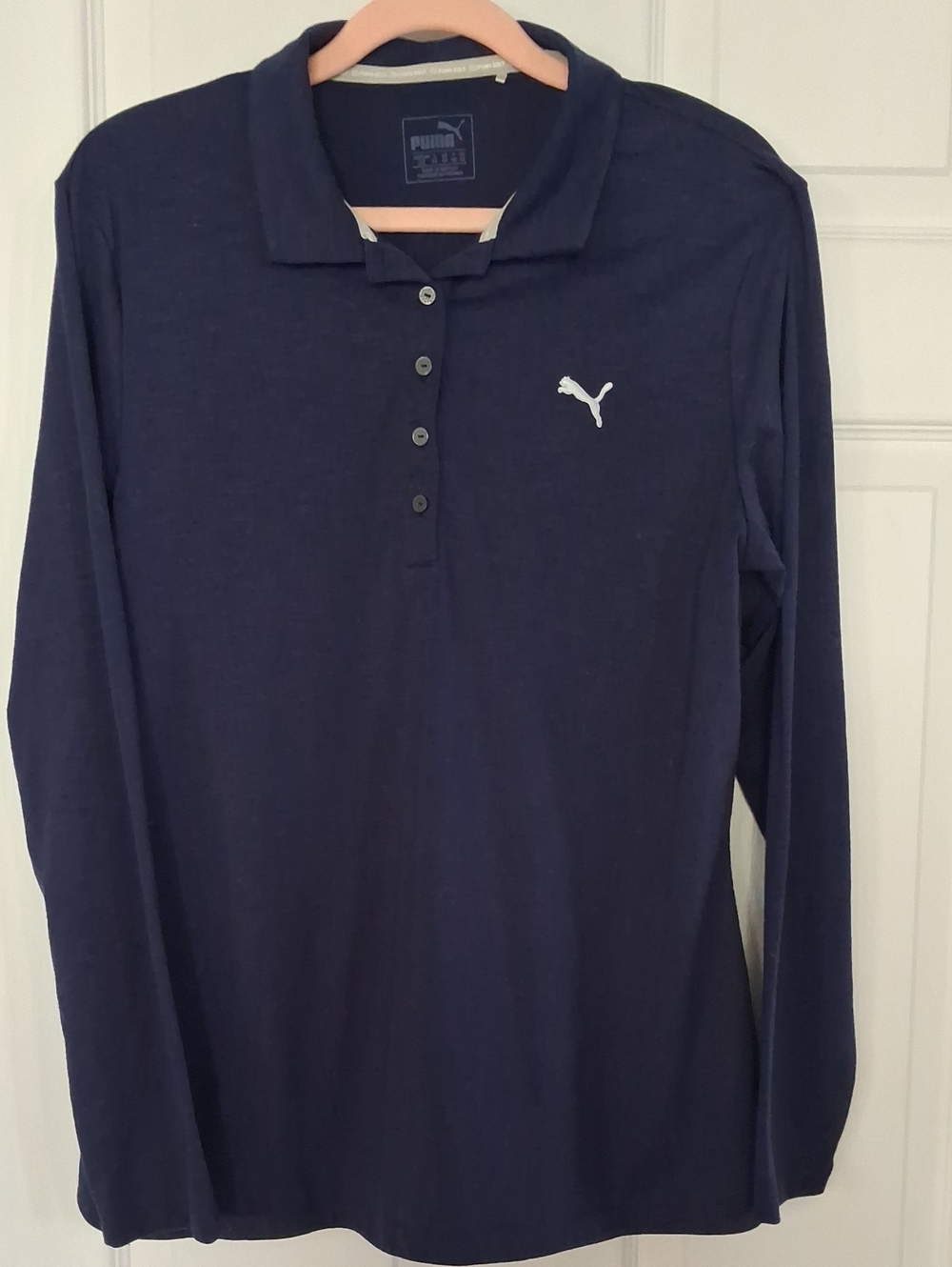 Puma Navy Long-Sleeve Polo with White Puma Logo